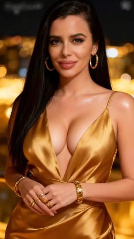 Julia Hayes's elegant gold dress